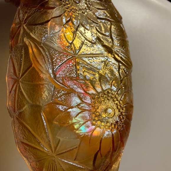 Vintage Carnival Glass Marigold/Sunflower Iridescent Oval Dish w/Handles - Picture 10 of 11